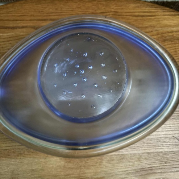 Mid-Century Modern Blue Glass fruit bowl center piece decor vintage thick - Picture 3 of 6